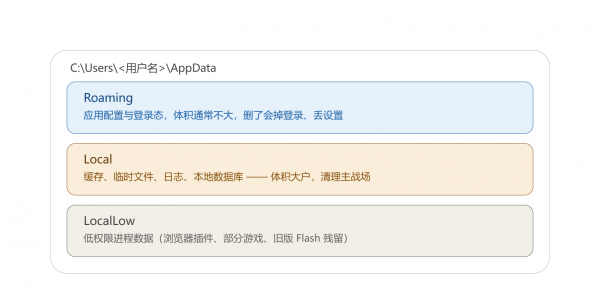 如何清理windows操作系统的C盘用户目录下的AppData文件夹